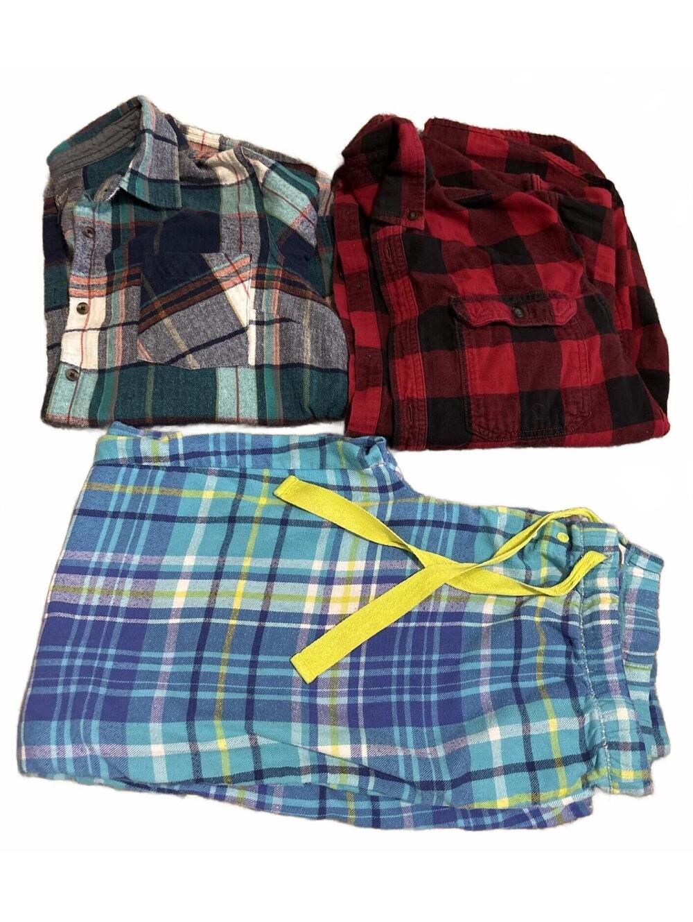 Women's L Flannel Lot 2 Plaid Shirts 1 PJ Pants L George SO Natural Reflections